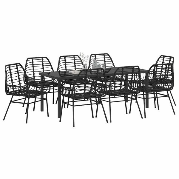 vidaXL Conjunto de Jantar para Jardim 9 pcs Preto vime PE