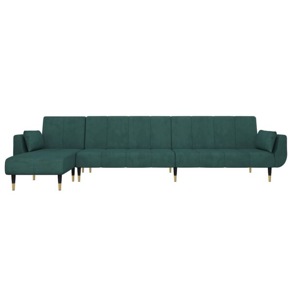 vidaXL Sof&aacute;-cama em forma de L 275x140x70 cm veludo verde-escuro