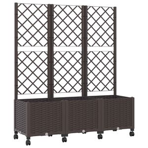 vidaXL Vaso de Jardim com Treli&ccedil;a e Rodas Castanho 120 x 40 x 146 cm