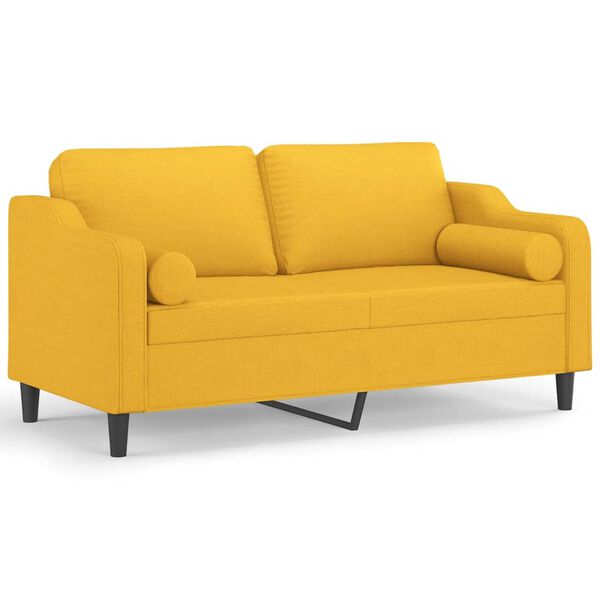 vidaXL Sof&aacute; 2 lug. c/ almofadas/almofad&otilde;es 140 cm tecido amarelo-claro