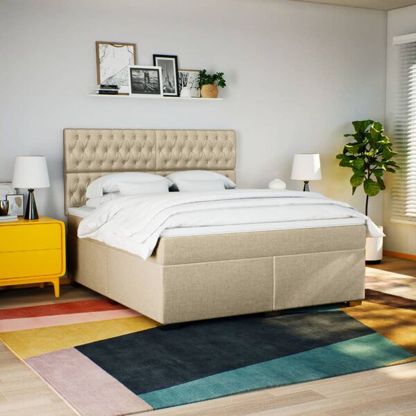 vidaXL Cama com molas/colch&atilde;o 180x200 cm tecido cor creme