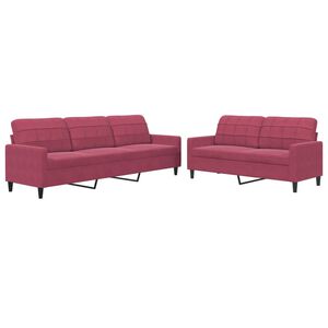 vidaXL 2 pcs conjunto de sof&aacute;s com almofad&otilde;es veludo vermelho tinto