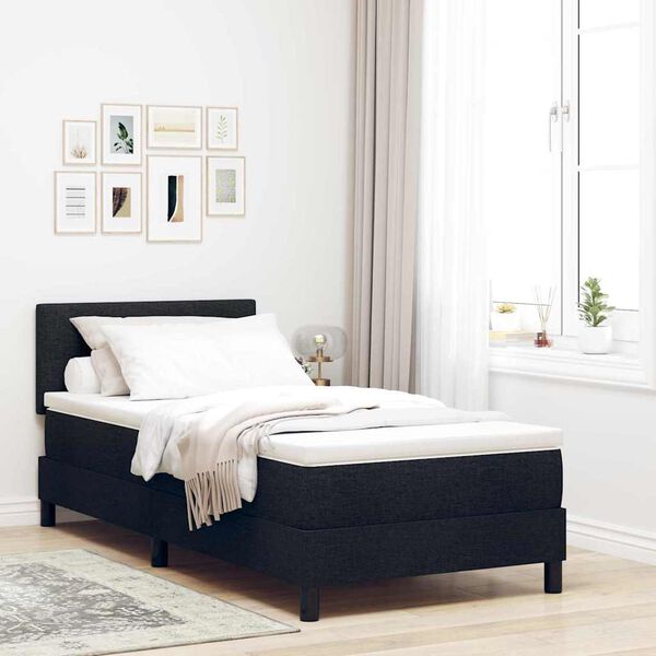 vidaXL Cama Box com cabeceira Manual Preto 100 x 200 cm tecido