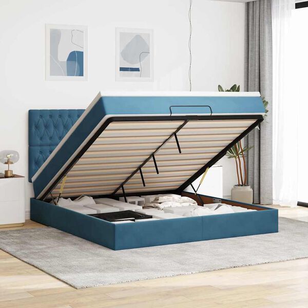 vidaXL Estrutura cama otomana colch&otilde;es 180x200 cm veludo azul escuro