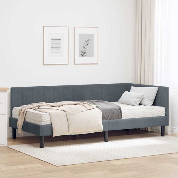 vidaXL Estrutura de Cama de Canto Cinzento escuro 90 x 190 cm Veludo