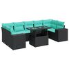 vidaXL 8 pcs conjunto sof&aacute;s jardim com almofad&otilde;es vime PE/ac&aacute;cia preto