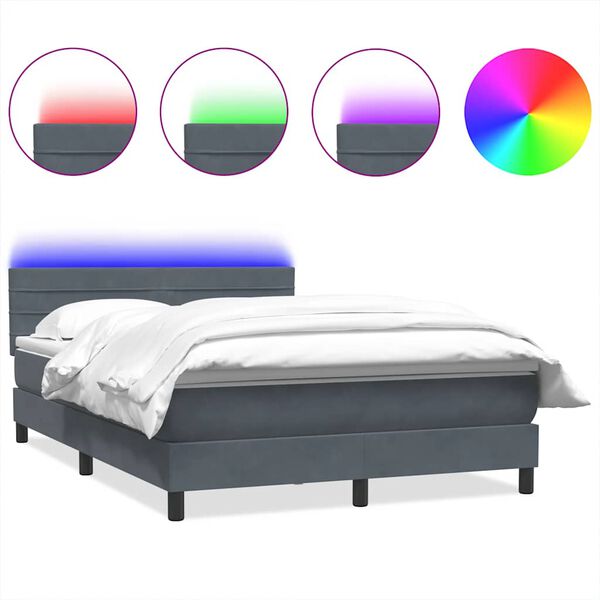 vidaXL Cama box spring c/ colch&atilde;o e LED 160x220 cm veludo cinzento-escuro
