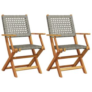 vidaXL Conjunto de 2 cadeiras dobr&aacute;veis em madeira maci&ccedil;a de ac&aacute;cia cinza e rattan sint&eacute;tico.