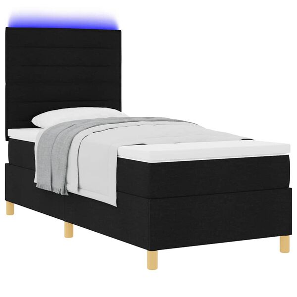 vidaXL Cama Box Spring LED com colch&atilde;o Preto 90 x 190 cm tecido