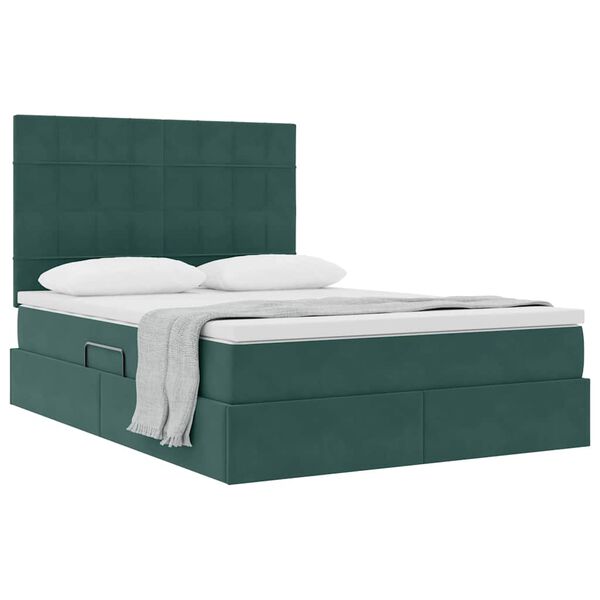 vidaXL Cama com arruma&ccedil;&atilde;o e colch&atilde;o Verde Escuro 140 x 190 cm Veludo