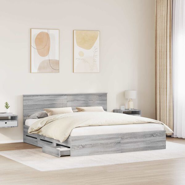 vidaXL Estrutura da Cama com gaveta Cinza Sonoma 200 x 200 cm
