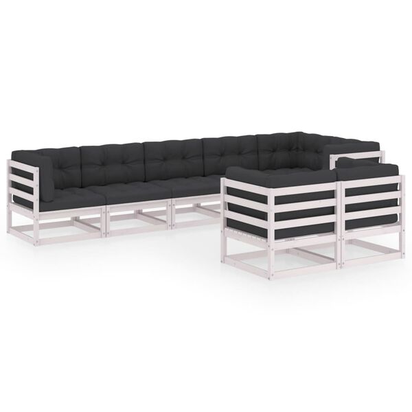 vidaXL 8 pcs conjunto lounge de jardim c/ almofad&otilde;es pinho maci&ccedil;o