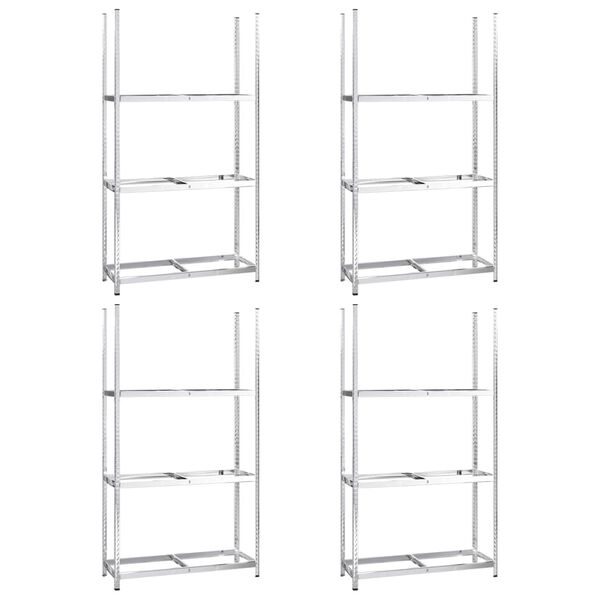 vidaXL Unidades 3 prateleiras p/ pneus 4pcs 110x40x200 cm a&ccedil;o prateado