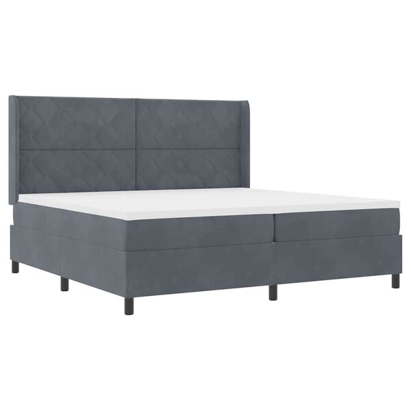 vidaXL Cama Box com colch&atilde;o com led Cinza Escuro 200 x 200 cm Veludo