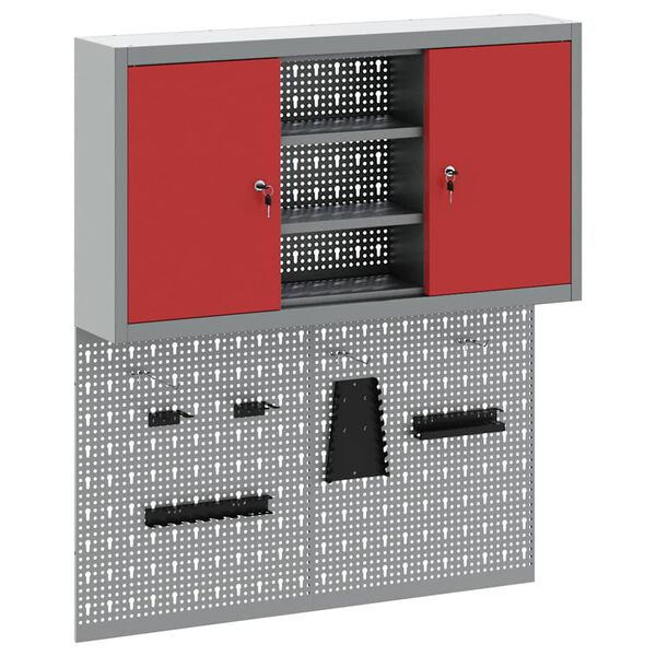 vidaXL Conjunto de Arm&aacute;rio de Ferramentas e Pegboard 3 pcs Vermelho