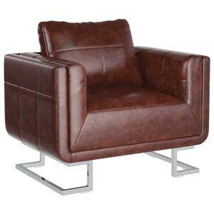 vidaXL Poltrona cubo com p&eacute;s cromados couro artificial castanho