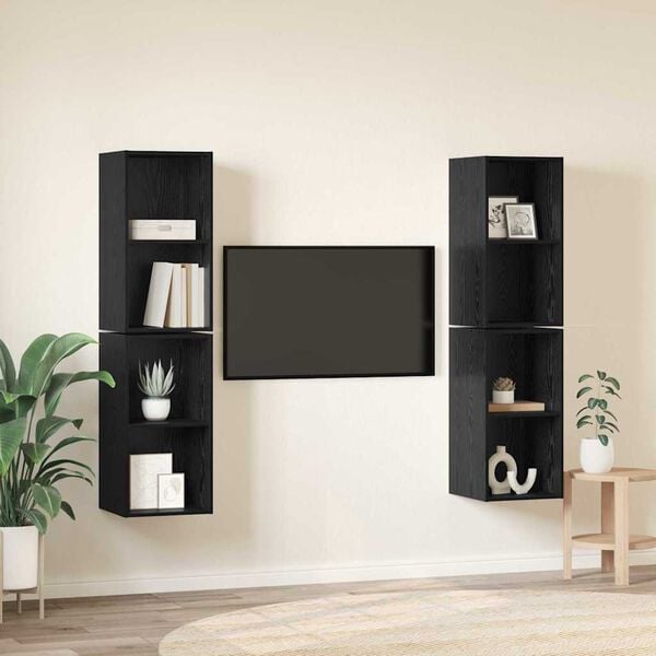 vidaXL Conjunto de m&oacute;vel de TV 4 pcs Carvalho Preto 37 x 37 x 72 cm