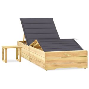 vidaXL Espregui&ccedil;adeira de jardim com mesa e almofad&atilde;o pinho impregnado