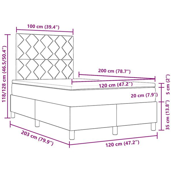 vidaXL Cama Box com colch&atilde;o com cabeceira Preto 120 x 200 cm tecido