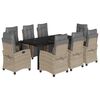 vidaXL 9 pcs conj. jantar jardim c/ almofad&otilde;es vime PE bege misturado