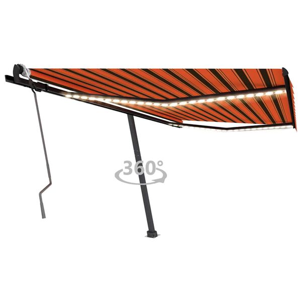 vidaXL Toldo retr&aacute;til manual com LED 450x300 cm laranja e castanho