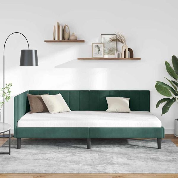 vidaXL Estrutura de Cama de Canto Verde Escuro 90 cm x 200 cm Veludo