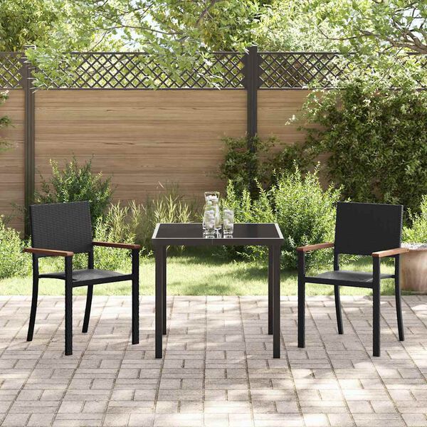 vidaXL Conjunto de Jantar para Jardim 3 pcs Preto A&ccedil;o revestido a p&oacute;