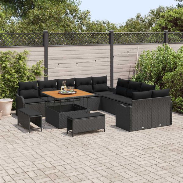 vidaXL Conjunto de Sof&aacute; de Jardim com almofada 13 pcs Preto