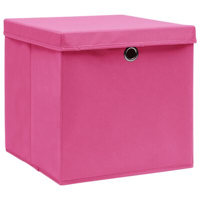 vidaXL Caixas de arrumação com tampas 4 pcs 32x32x32 cm tecido rosa