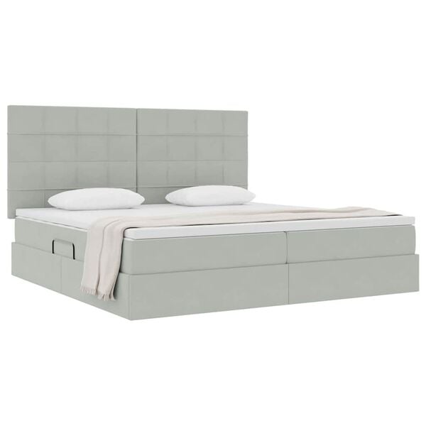 vidaXL Cama com arruma&ccedil;&atilde;o e colch&atilde;o Cinzento-claro 200 x 200 cm Veludo