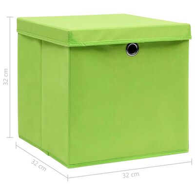 vidaXL Caixas de arrumação com tampas 10 pcs 32x32x32 cm tecido verde