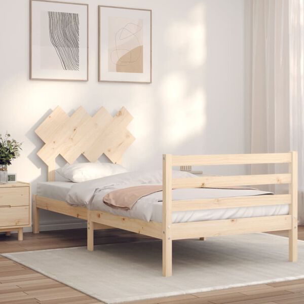 vidaXL Estrutura de cama com cabeceira 90x200 cm madeira maci&ccedil;a