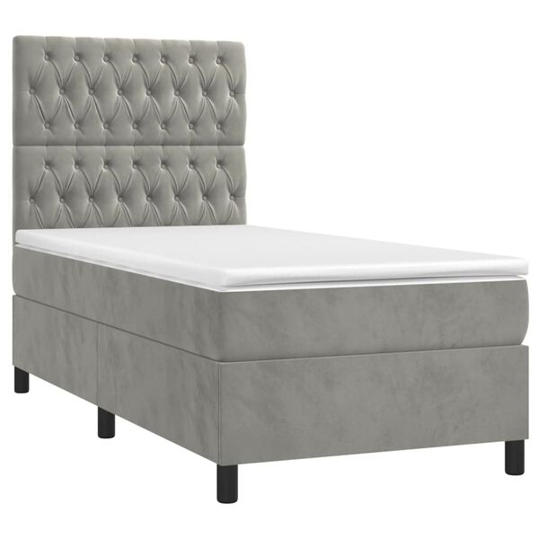 vidaXL Cama box spring c/ colch&atilde;o/LED 90x190 cm veludo cinzento-claro