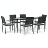 vidaXL 7 pcs conjunto de jantar p/ jardim c/ almofad&otilde;es vime PE e a&ccedil;o