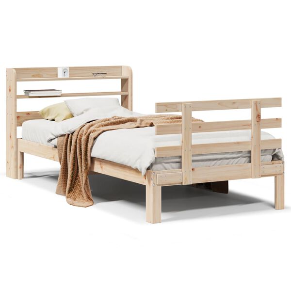vidaXL Estrutura de cama com cabeceira 75x190 cm pinho maci&ccedil;o