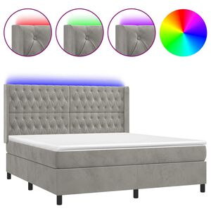 vidaXL Cama box spring c/ colch&atilde;o/LED 160x200 cm veludo cinzento-claro