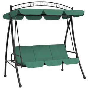 vidaXL Banco de baloi&ccedil;o para jardim com toldo 198 cm tecido/a&ccedil;o verde