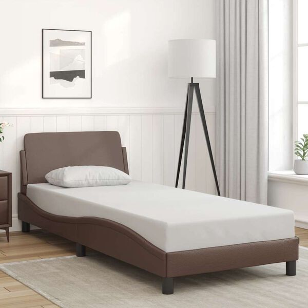 vidaXL Estrutura de cama Dover 90x200 cm couro artificial castanho