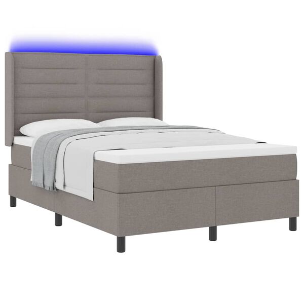 vidaXL Cama Box Spring LED Cinzento-acastanhado 140 x 200 cm tecido