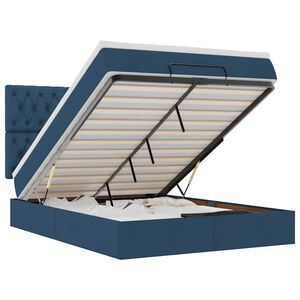 vidaXL Estrutura de cama otomana com colch&atilde;o tecido azul 140x200cm