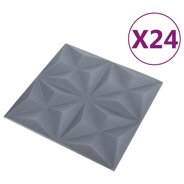 vidaXL Pain&eacute;is de parede 24 pcs Origami Cinza 50 x 50 cm Espuma XPS