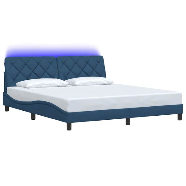 vidaXL Estrutura de cama com LED sem colch&atilde;o 180x200 cm tecido azul