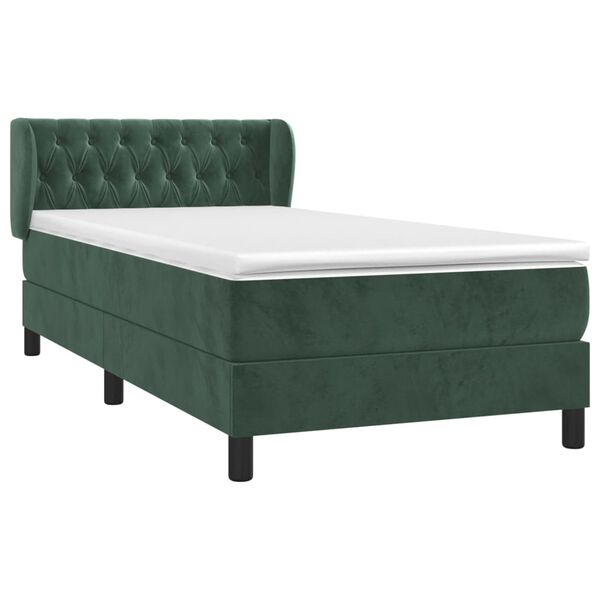 vidaXL Cama com molas/colch&atilde;o 90x190 cm veludo verde-escuro