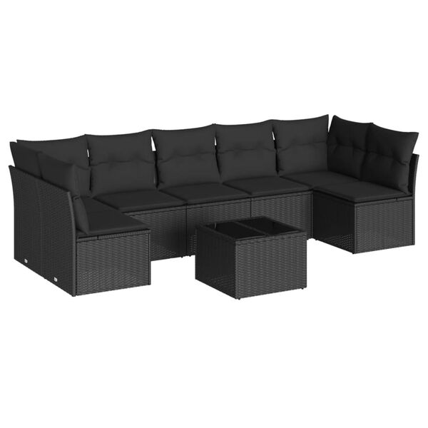 vidaXL 8 pcs conjunto sof&aacute;s de jardim com almofad&otilde;es vime PE preto