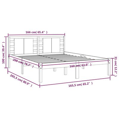 vidaXL Estrutura de cama 160x200 cm pinho maciço cinzento