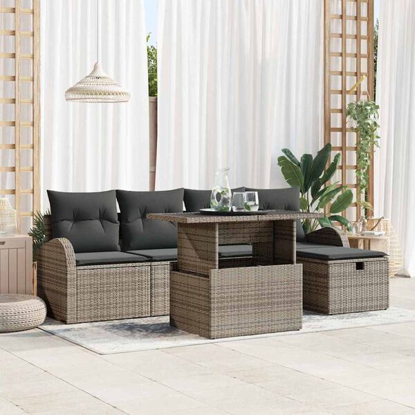 vidaXL Conjunto de Sof&aacute; de Jardim 6 pcs Cinzeto Rattan Sint&eacute;tico