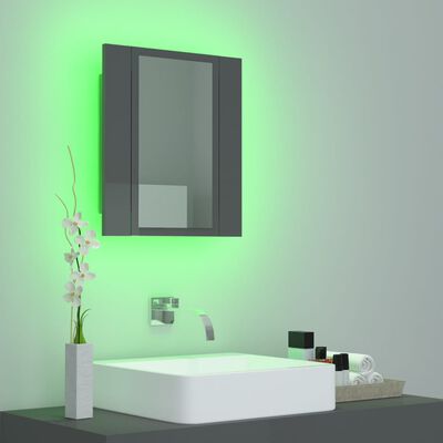 vidaXL Armário espelhado casa de banho LED acrílico cinza brilhante