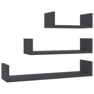 vidaXL Prateleira de parede 3 pcs derivados de madeira cinzento