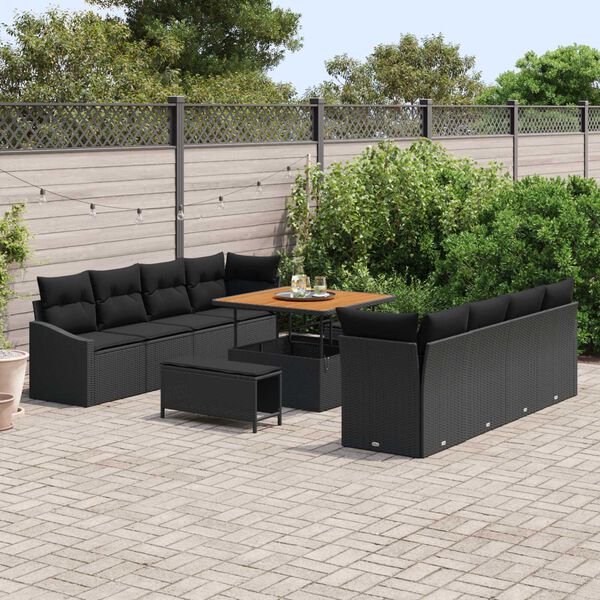 vidaXL Conjunto de Sof&aacute; de Jardim 11 pcs Preto Rattan Sint&eacute;tico