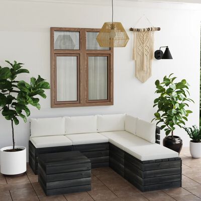 vidaXL 6 pcs conjunto lounge de paletes p/ jardim com almofadões pinho
